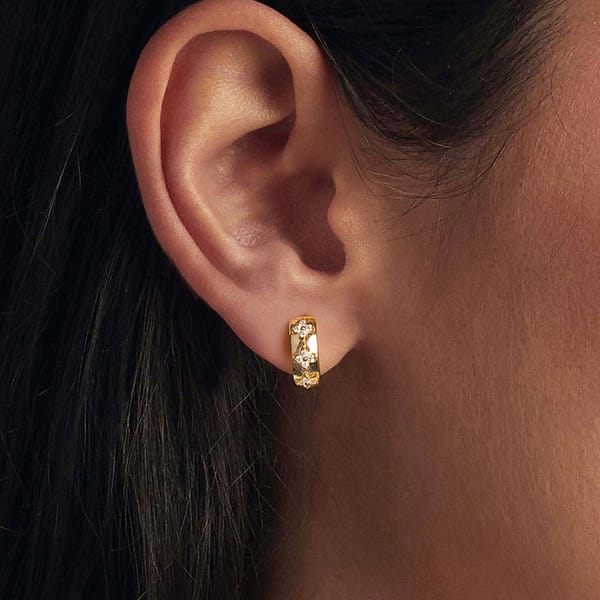 Affordable Glam: Moissanite Jewelry That Looks Expensive But Won't Break the Bank 23 These Golden Four Leaf Clovers Moissanite Hoop Earrings feature shimmering D-color moissanite stones arranged in delicate clover motifs. A timeless design that brings sparkle to every moment.