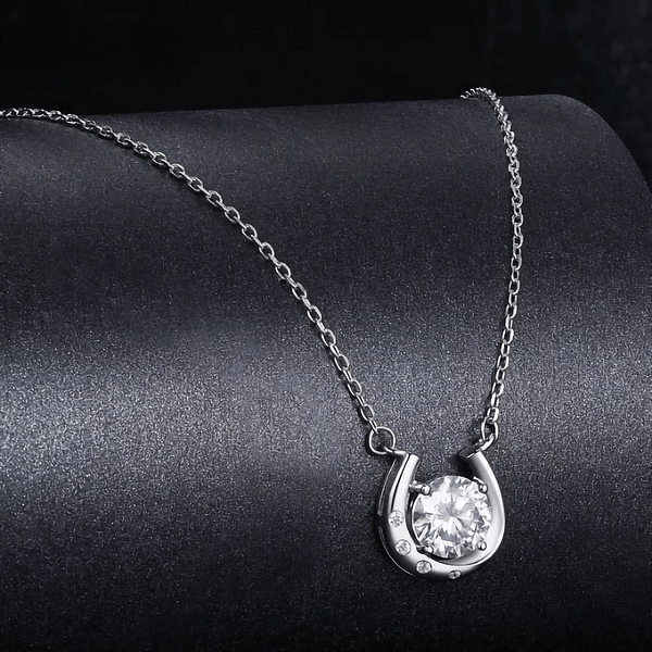 Affordable Glam: Moissanite Jewelry That Looks Expensive But Won't Break the Bank 45 Capture luck and luxury with our Horseshoe Moissanite Necklace. Sterling silver adorned with cubic zirconia, showcasing a radiant 1-carat moissanite. Elevate your style!