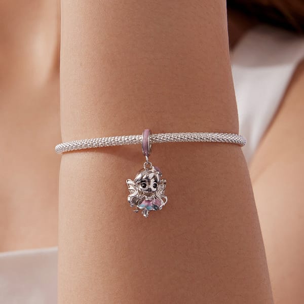 Discover Magic in Every Detail with the Fairy Charms Collection 31 S925 sterling silver Rose Petal Fairy charm with blush-pink enamel and wavy silver hair