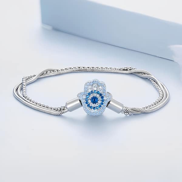 The power of Evil Eye and Hamsa symbols: protecting yourself and your loved ones 36 S925 Fatima Hand Stacked Snake Chain Charm Bracelet | Go Glam Girl jewelry shop