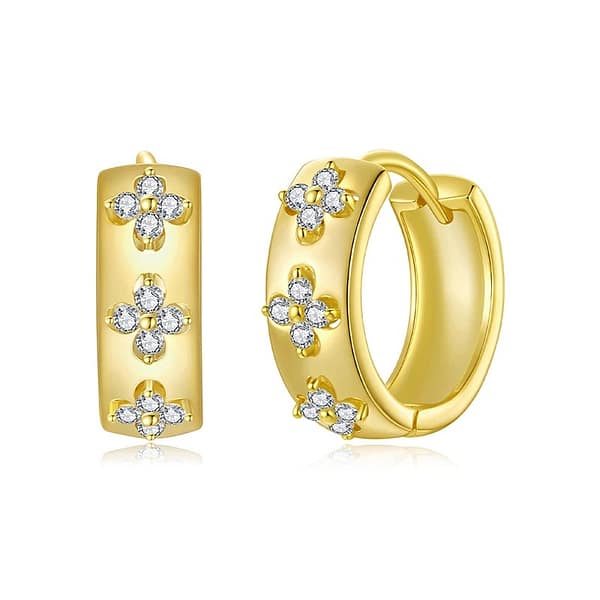 Affordable Glam: Moissanite Jewelry That Looks Expensive But Won't Break the Bank 19 These Golden Four Leaf Clovers Moissanite Hoop Earrings feature shimmering D-color moissanite stones arranged in delicate clover motifs. A timeless design that brings sparkle to every moment.
