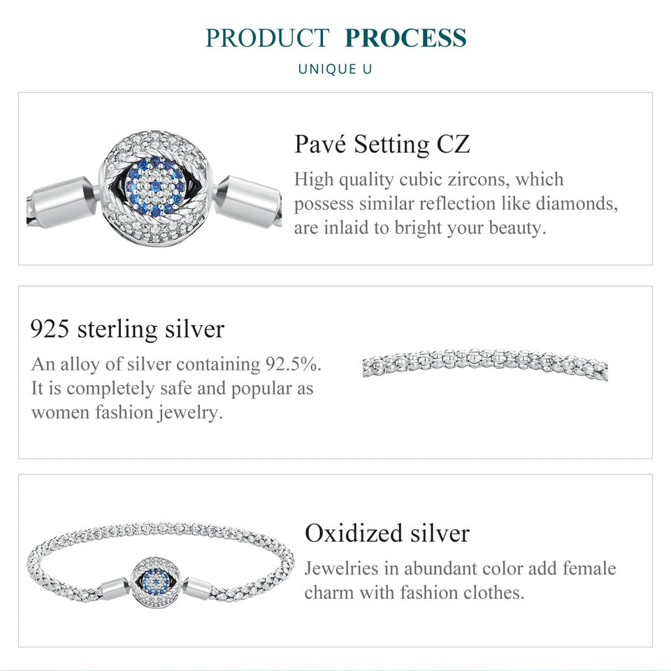  BISAER Evil Eye Bracelet Sterling Silver Clasp Charm