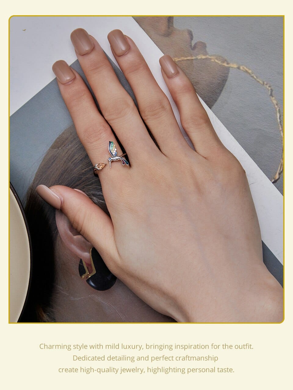 Colorful Hummingbird Ring | S925 Sterling Silver | Go Glam Girl 12 S925 Colorful Hummingbird Ring | Warm Spring Collection | Go Glam Girl jewelry shop
