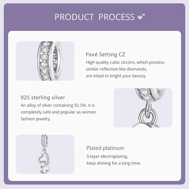 Interlocked Hearts Dangle Charm for Pandora Bracelet | Valentine's Day Gift | S925 Sterling Silver | Go Glam Girl 13 Interlocked Hearts Dangle Charm | Infinite Love Charms Collection | Go Glam Girl jewelry shop