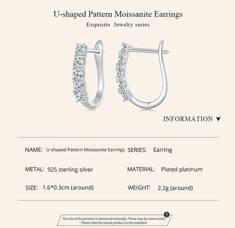 U-shaped Moissanite Hoop Earrings | S925 Sterling Silver | Go Glam Girl 11 S925 U-shaped Moissanite Hoop Earrings | Fine Jewelry | Go Glam Girl jewelry shop