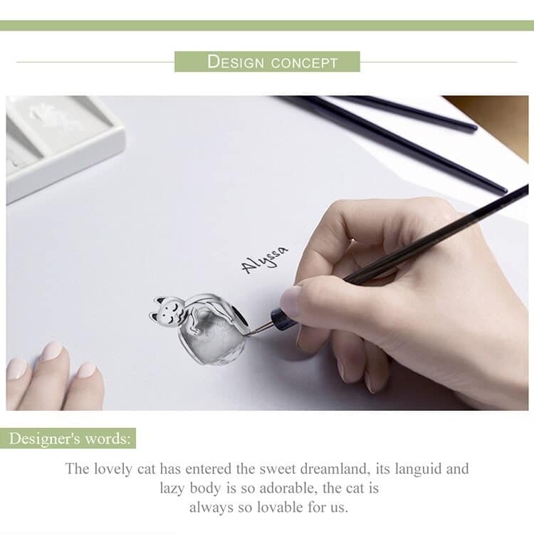 Cute Sleeping Cat on a Pink Glass Charm 6 S925 Cute Sleeping Cat on a Pink Glass Charm | Go Glam Girl jewelry shop