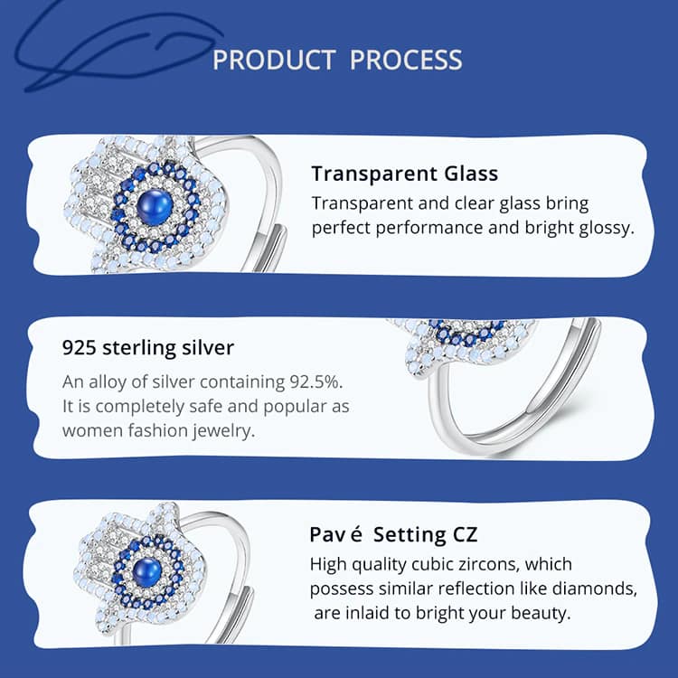 Fatima Hand Evil Eye Ring | S925 Sterling Silver | Go Glam Girl 13 S925 Fatima Hand Evil Eye Ring | Demon's Eye Collection | Go Glam Girl jewelry shop