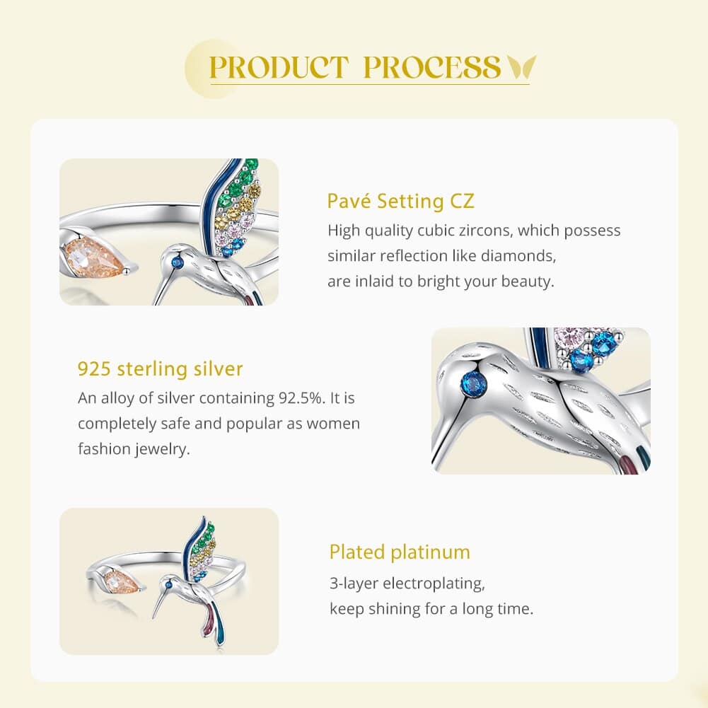 Colorful Hummingbird Ring | S925 Sterling Silver | Go Glam Girl 11 S925 Colorful Hummingbird Ring | Warm Spring Collection | Go Glam Girl jewelry shop