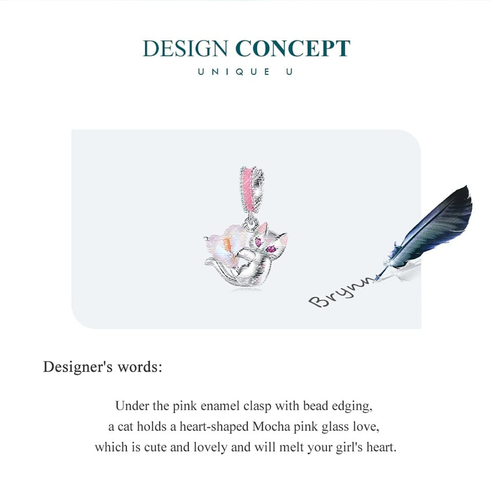 Pink Heart Cat Dangle Charm for Pandora Bracelet | Cat Mom Gift | S925 Sterling Silver | Go Glam Girl 7 S925 Pink Heart Cat Dangle Charm | Go Glam Girl jewelry shop