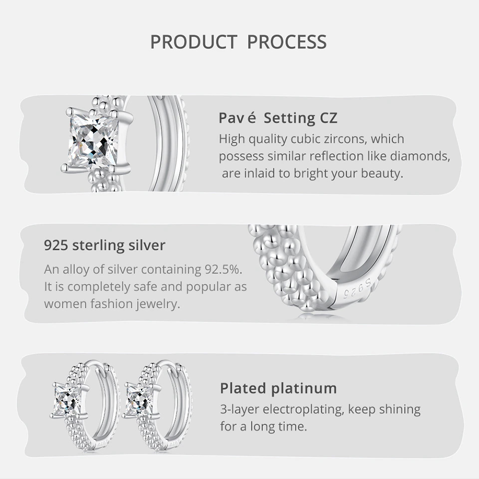 Shiny Square Zircon Rivet Pattern Hoop Earrings | S925 Sterling Silver | Go Glam Girl 13 S925 Shiny Square Zircon Rivet Pattern Hoop Earrings | Simple Earrings Collection | Go Glam Girl jewelry shop