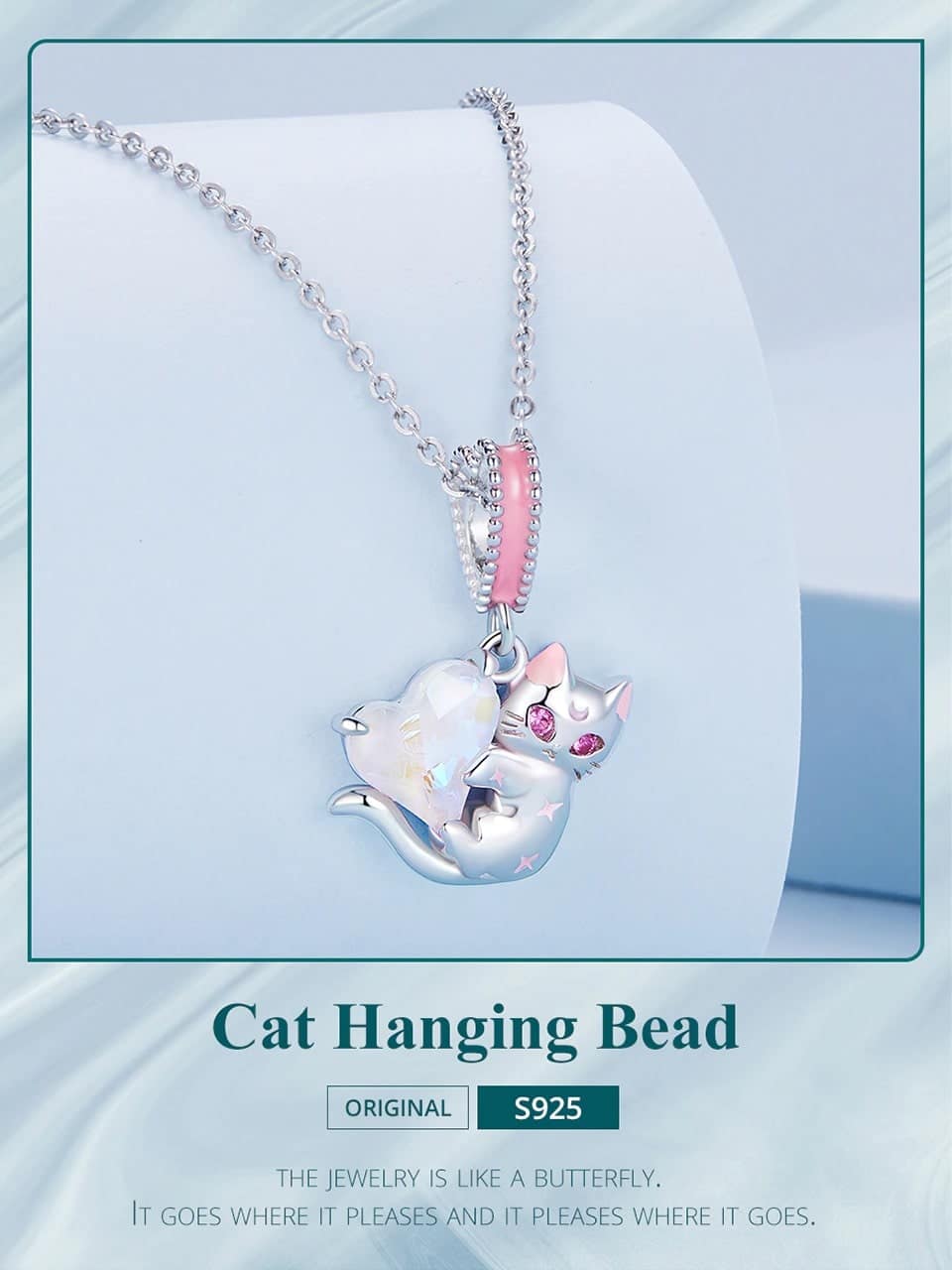 Pink Heart Cat Dangle Charm for Pandora Bracelet | Cat Mom Gift | S925 Sterling Silver | Go Glam Girl 6 S925 Pink Heart Cat Dangle Charm | Go Glam Girl jewelry shop