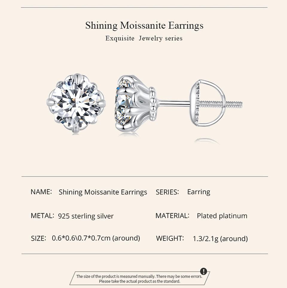 Classic Moissanite Stud Earrings 2 | S925 Sterling Silver | Go Glam Girl 12 S925 Classic Moissanite Stud Earrings | Fine Jewelry | Go Glam Girl jewelry shop