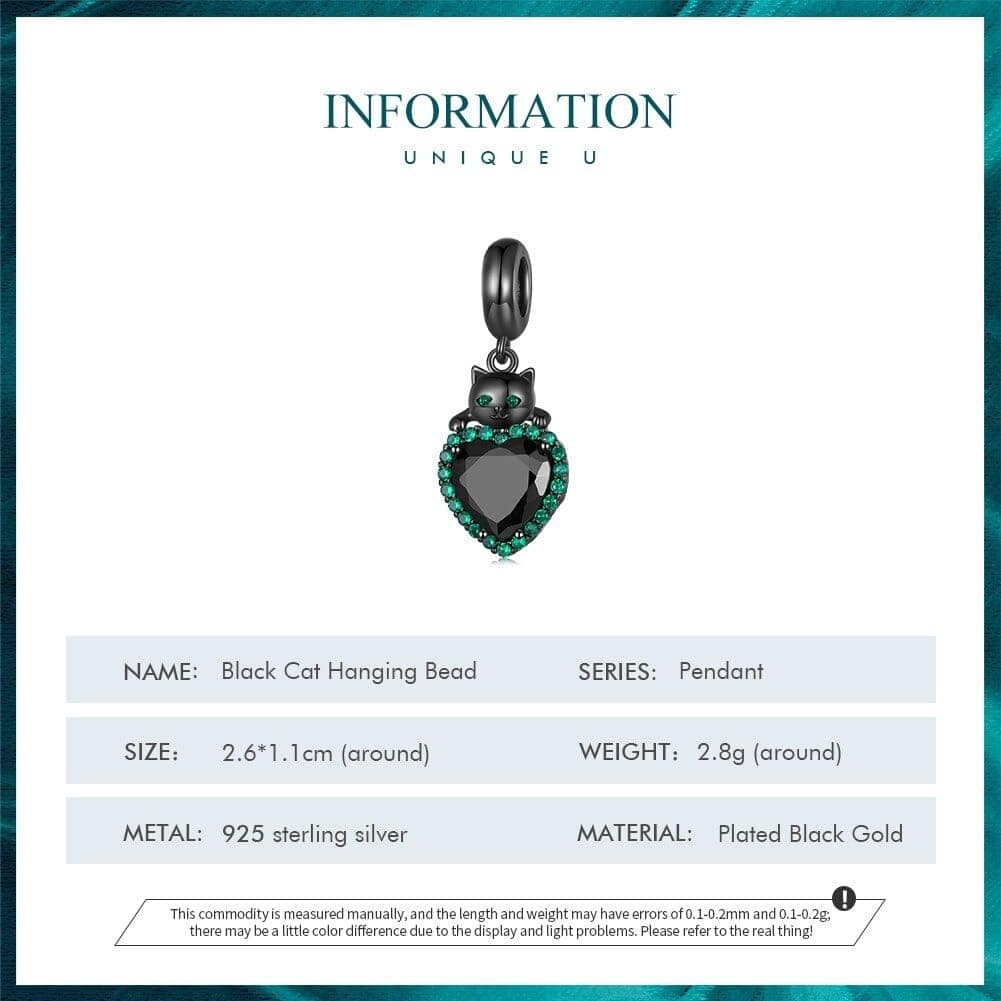 Black Cat Hugging Heart Dangle Charm for Pandora Bracelet | Cat Mom Gift | S925 Sterling Silver | Go Glam Girl 8 S925 Black Cat Hugging Heart Dangle Charm | Go Glam Girl jewelry shop