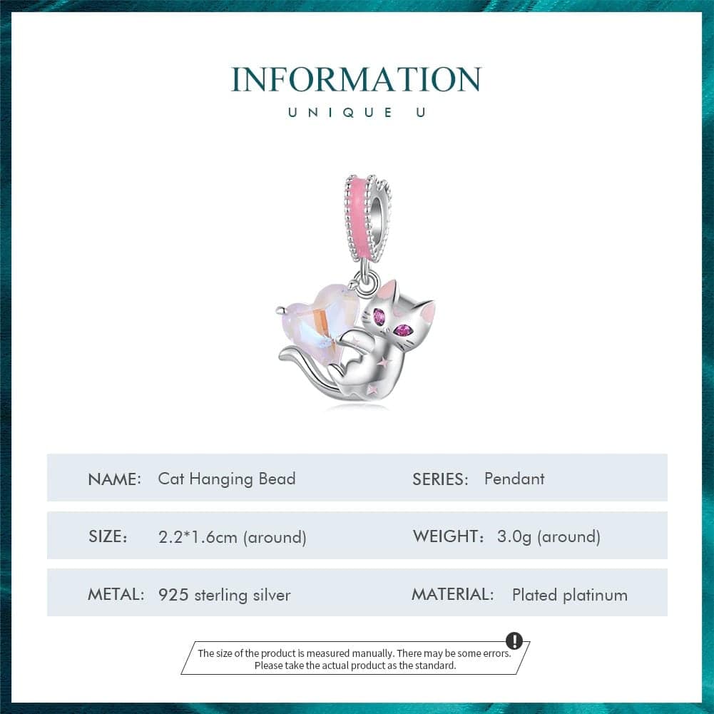 Pink Heart Cat Dangle Charm for Pandora Bracelet | Cat Mom Gift | S925 Sterling Silver | Go Glam Girl 8 S925 Pink Heart Cat Dangle Charm | Go Glam Girl jewelry shop
