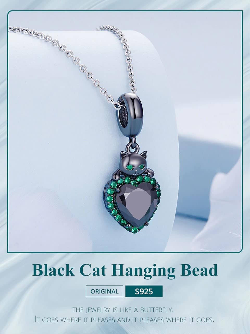 Black Cat Hugging Heart Dangle Charm for Pandora Bracelet | Cat Mom Gift | S925 Sterling Silver | Go Glam Girl 6 S925 Black Cat Hugging Heart Dangle Charm | Go Glam Girl jewelry shop