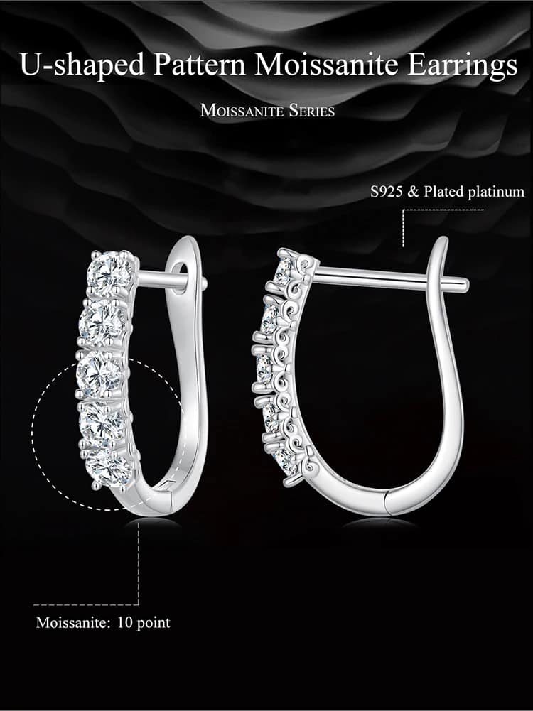 U-shaped Moissanite Hoop Earrings | S925 Sterling Silver | Go Glam Girl 15 S925 U-shaped Moissanite Hoop Earrings | Fine Jewelry | Go Glam Girl jewelry shop