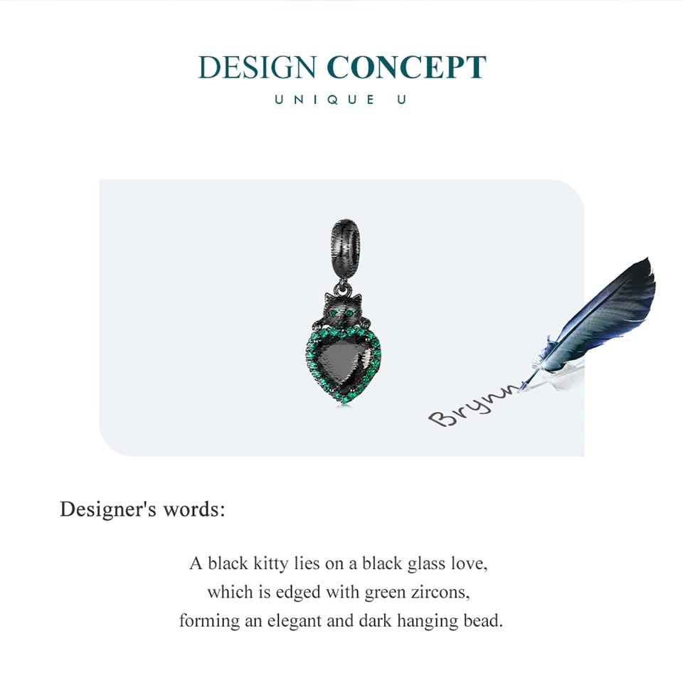 Black Cat Hugging Heart Dangle Charm for Pandora Bracelet | Cat Mom Gift | S925 Sterling Silver | Go Glam Girl 7 S925 Black Cat Hugging Heart Dangle Charm | Go Glam Girl jewelry shop