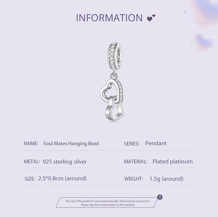 Interlocked Hearts Dangle Charm for Pandora Bracelet | Valentine's Day Gift | S925 Sterling Silver | Go Glam Girl 11 Interlocked Hearts Dangle Charm | Infinite Love Charms Collection | Go Glam Girl jewelry shop