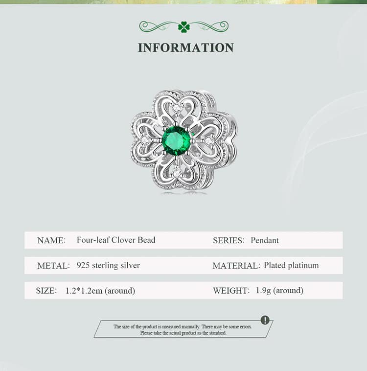 Four Leaf Clover Charm for Pandora Bracelet | S925 Sterling Silver | Go Glam Girl 12 S925 Four Leaf Clover Charm | Meet Luck Collection | Go Glam Girl jewelry shop