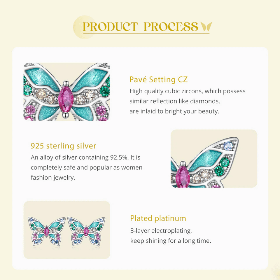 Colorful Butterfly Stud Earrings | S925 Sterling Silver | Go Glam Girl 14 S925 Colorful Butterfly Stud Earrings | Warm Spring Collection | Go Glam Girl jewelry shop