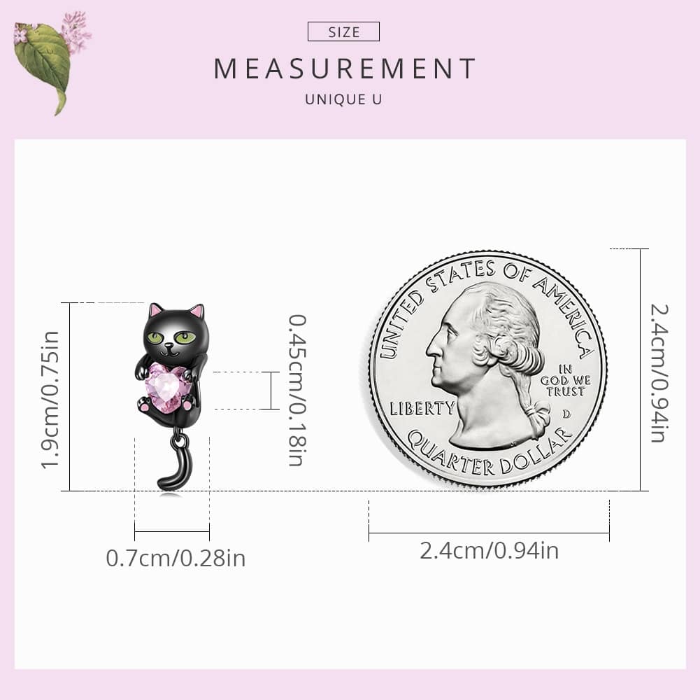 Cute Black Cat Hugging Pink Heart Charm for Pandora Bracelet | Cat Mom Gift | S925 Sterling Silver | Go Glam Girl 8 S925 Cute Black Cat Hugging Pink Heart Charm | Go Glam Girl jewelry shop