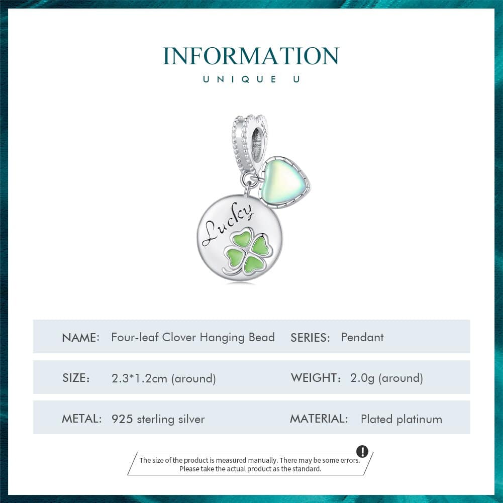 Lucky Four Leaf Clover & Heart Dangle Charm for Pandora Bracelet | S925 Sterling Silver | Go Glam Girl 9 S925 Lucky Four Leaf Clover & Heart Dangle Charm | Meet Luck Collection | Go Glam Girl jewelry shop