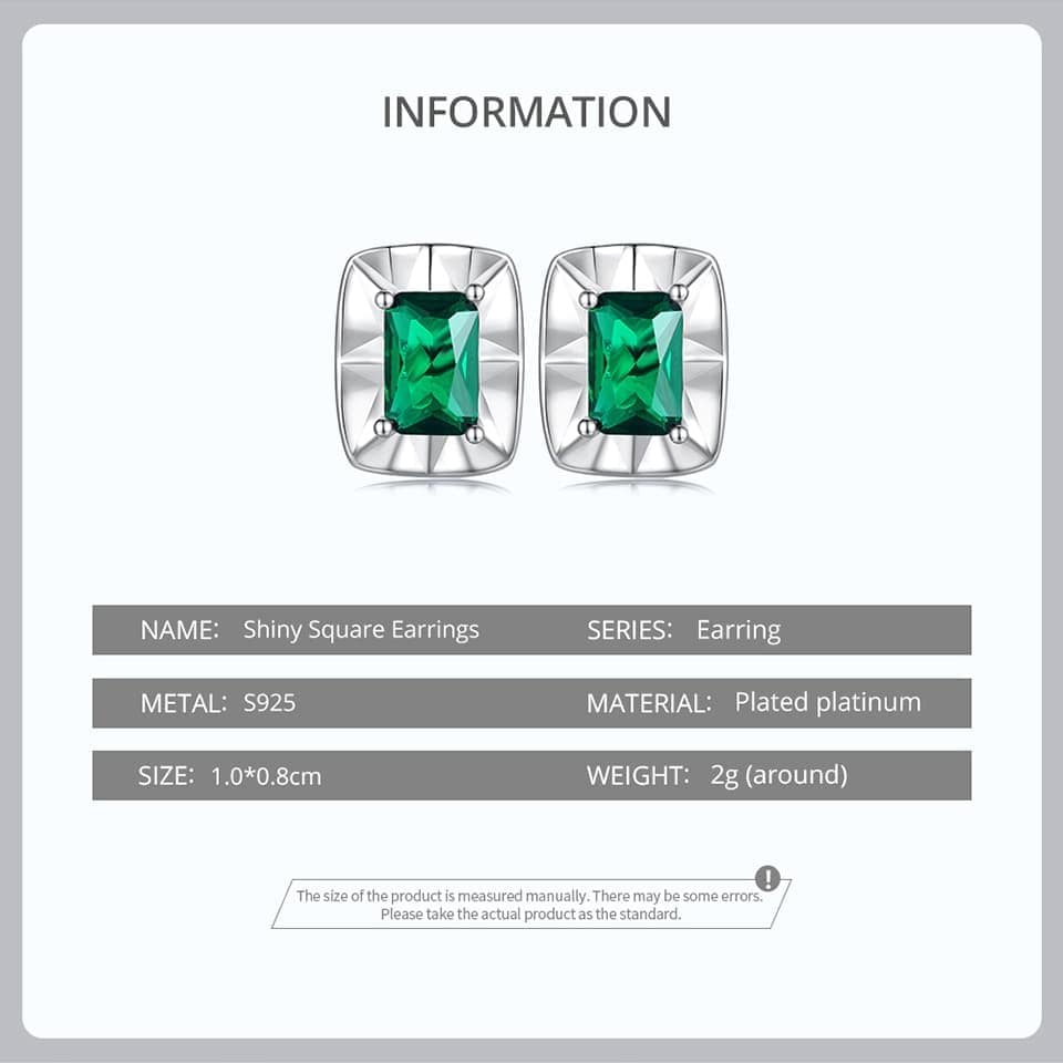 Shiny Green Zircon Rectangular Stud Earrings | S925 Sterling Silver | Go Glam Girl 11 S925 Shiny Green Zircon Square Stud Earrings | Simple Earrings Collection | Go Glam Girl jewelry shop