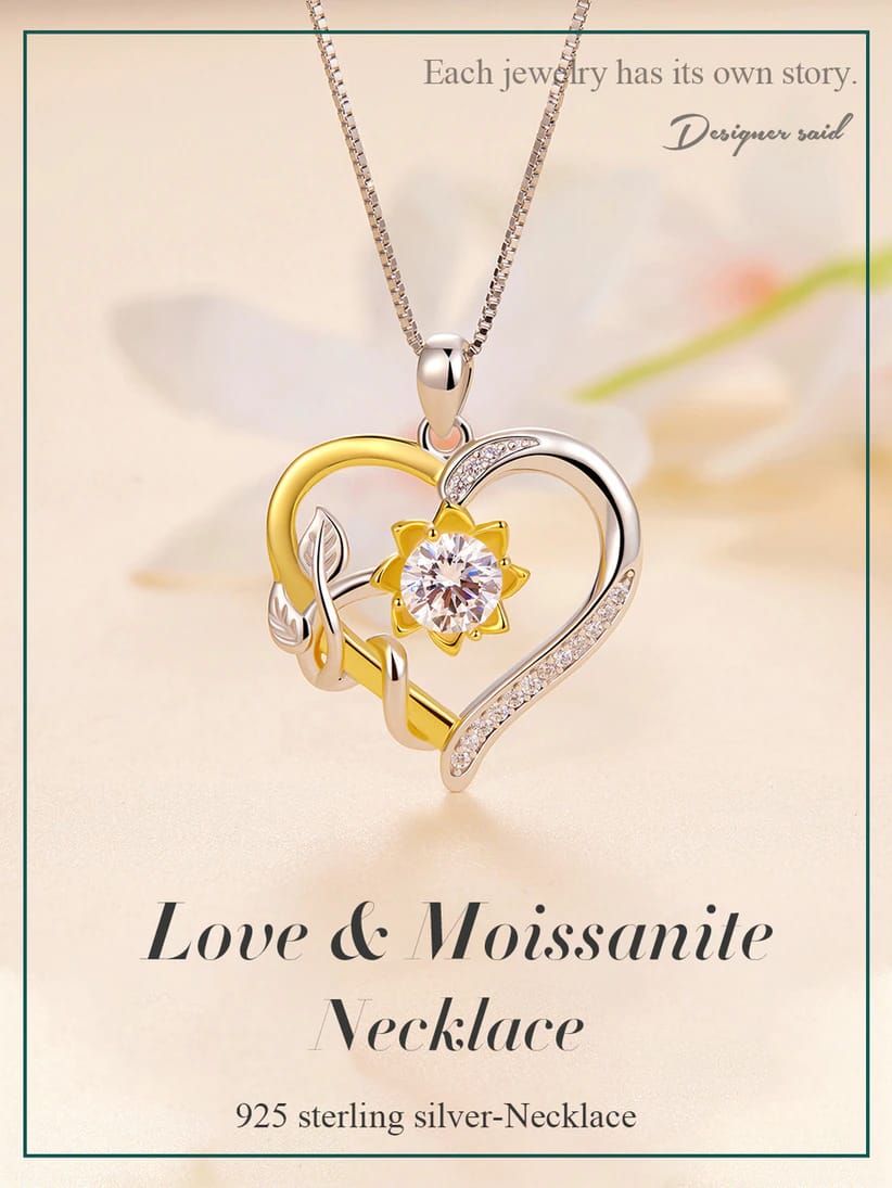 Heart & Moissanite Flower Necklace 8 S925 Heart & Moissanite Flower Necklace | Fine Jewelry | Go Glam Girl jewelry shop