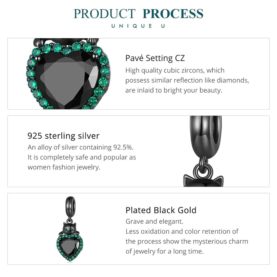 Black Cat Hugging Heart Dangle Charm for Pandora Bracelet | Cat Mom Gift | S925 Sterling Silver | Go Glam Girl 10 S925 Black Cat Hugging Heart Dangle Charm | Go Glam Girl jewelry shop