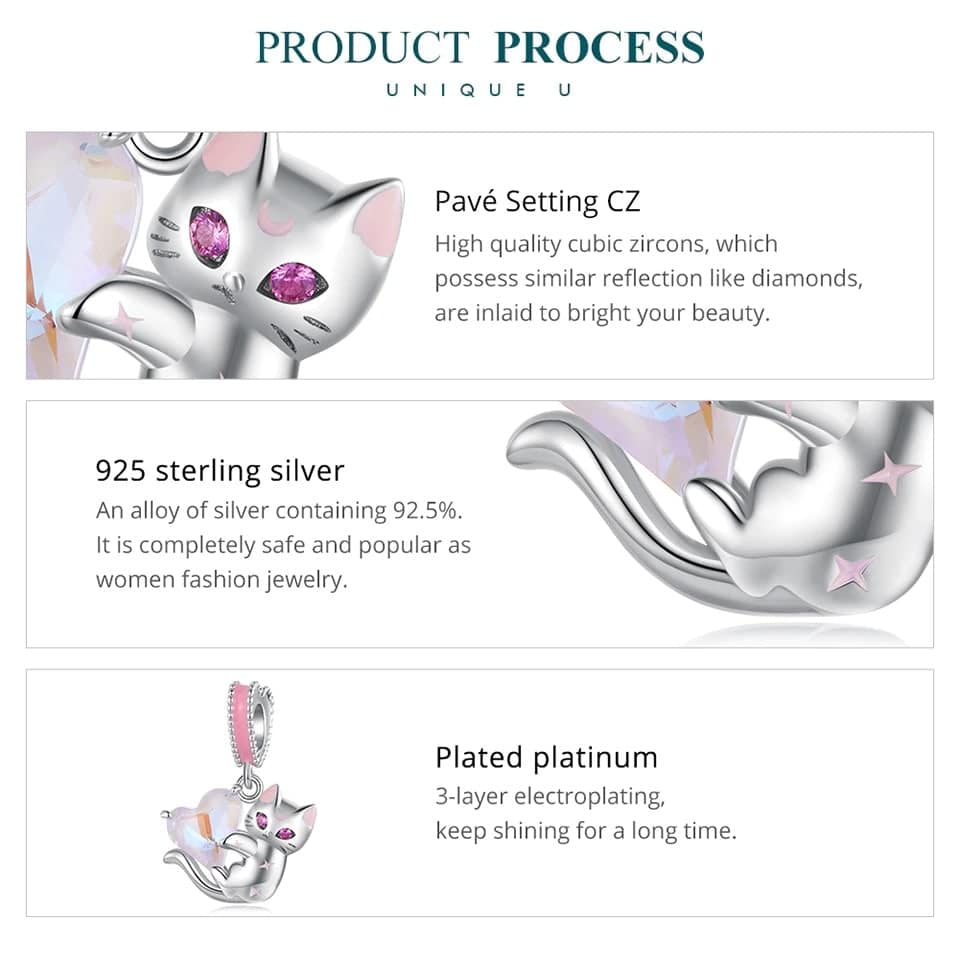 Pink Heart Cat Dangle Charm for Pandora Bracelet | Cat Mom Gift | S925 Sterling Silver | Go Glam Girl 10 S925 Pink Heart Cat Dangle Charm | Go Glam Girl jewelry shop
