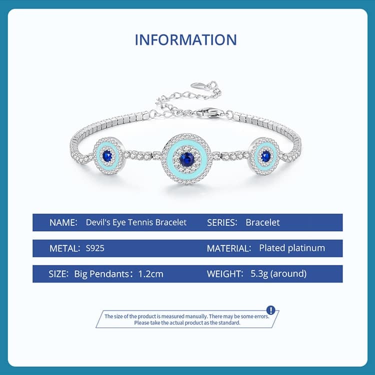 Adjustable Light Blue Evil Eyes Tennis Bracelet | S925 Sterling Silver | Go Glam Girl 14 S925 Adjustable Light Blue Evil Eyes Tennis Bracelet | Demon's Eye Collection | Go Glam Girl jewelry shop