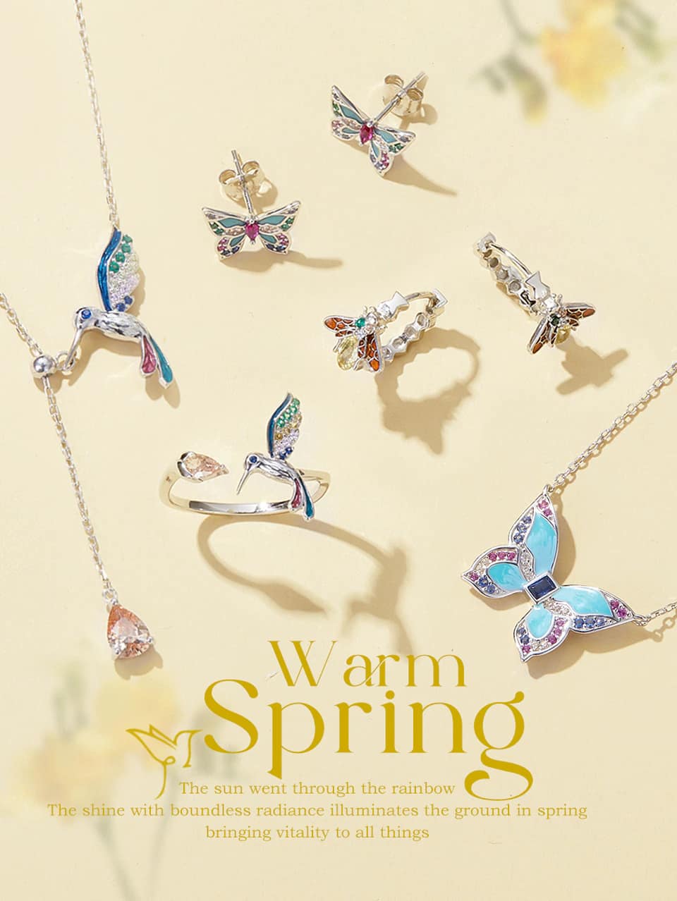 Colorful Hummingbird Ring | S925 Sterling Silver | Go Glam Girl 6 Warm Spring Collection | Go Glam Girl jewelry shop
