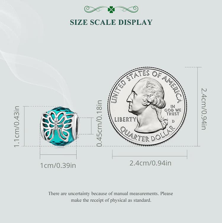 Butterfly on a Green Glass Charm for Pandora Bracelet | S925 Sterling Silver | Go Glam Girl 13 S925 Butterfly on a Green Glass Charm | Meet Luck Collection | Go Glam Girl jewelry shop