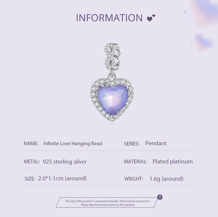 Infinity Heart Dangle Charm for Pandora Bracelet | Valentine's Day Gift | S925 Sterling Silver | Go Glam Girl 10 Infinity Heart Dangle Charm | Infinite Love Charms Collection | Go Glam Girl jewelry shop