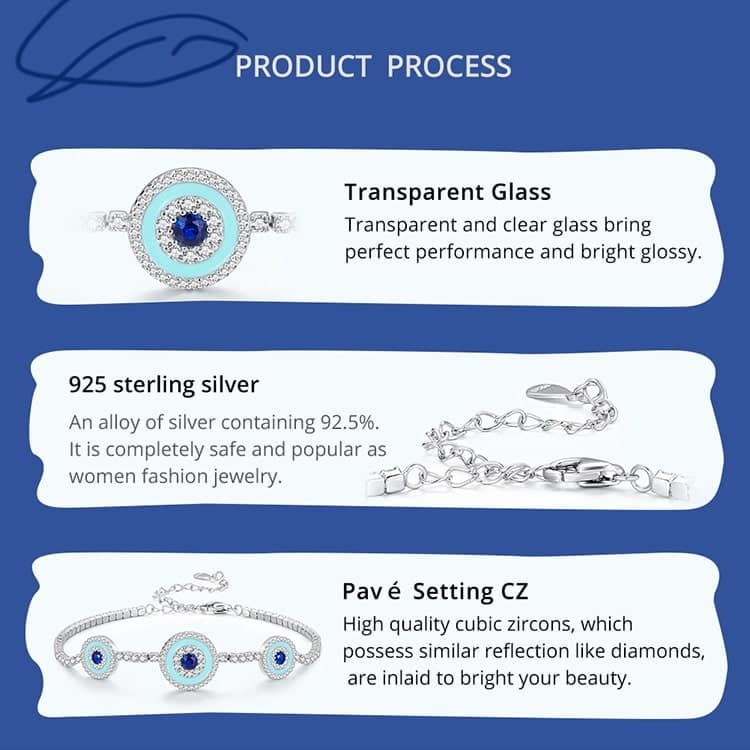 Adjustable Light Blue Evil Eyes Tennis Bracelet | S925 Sterling Silver | Go Glam Girl 16 S925 Adjustable Light Blue Evil Eyes Tennis Bracelet | Demon's Eye Collection | Go Glam Girl jewelry shop