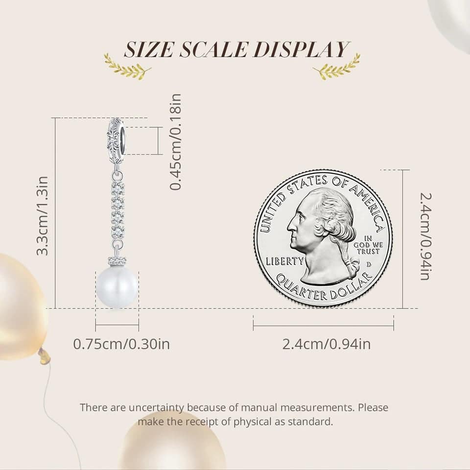 White Pearl Dangle Charm for Pandora Bracelet | Wedding Day Gift | S925 Sterling Silver | Go Glam Girl 13 White Pearl Dangle Charm | Wedding Series | Go Glam Girl jewelry shop