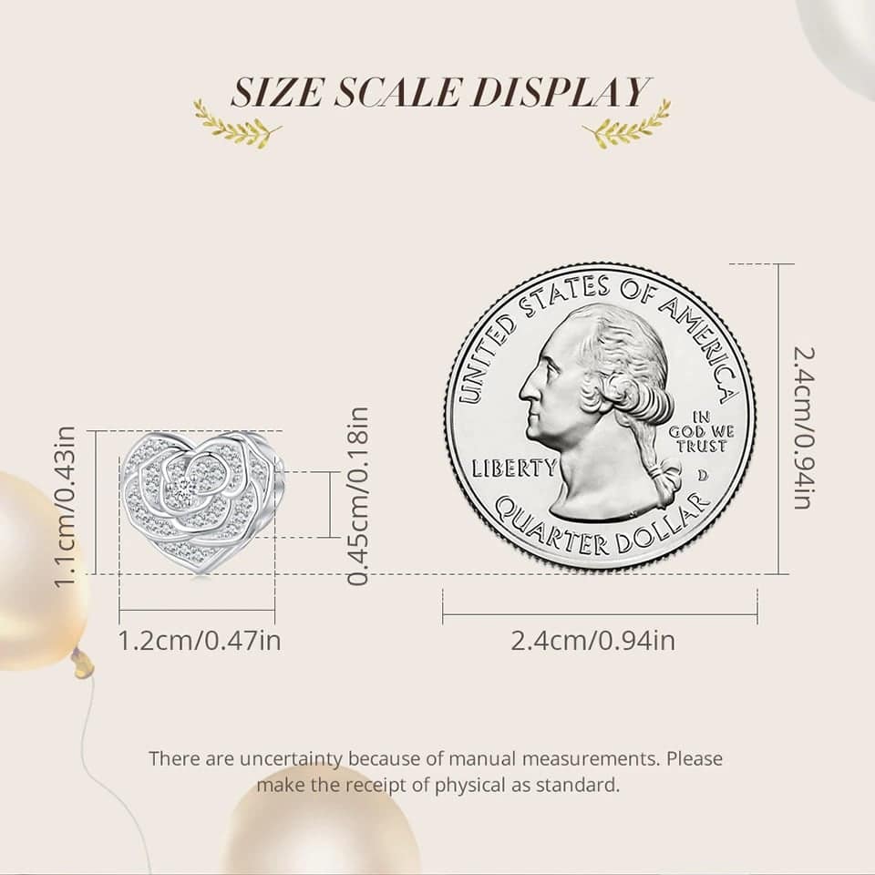 Rose Heart Charm for Pandora Bracelet | Wedding Day Gift | S925 Sterling Silver | Go Glam Girl 11 Rose Heart Charm | Wedding Series | Go Glam Girl jewelry shop