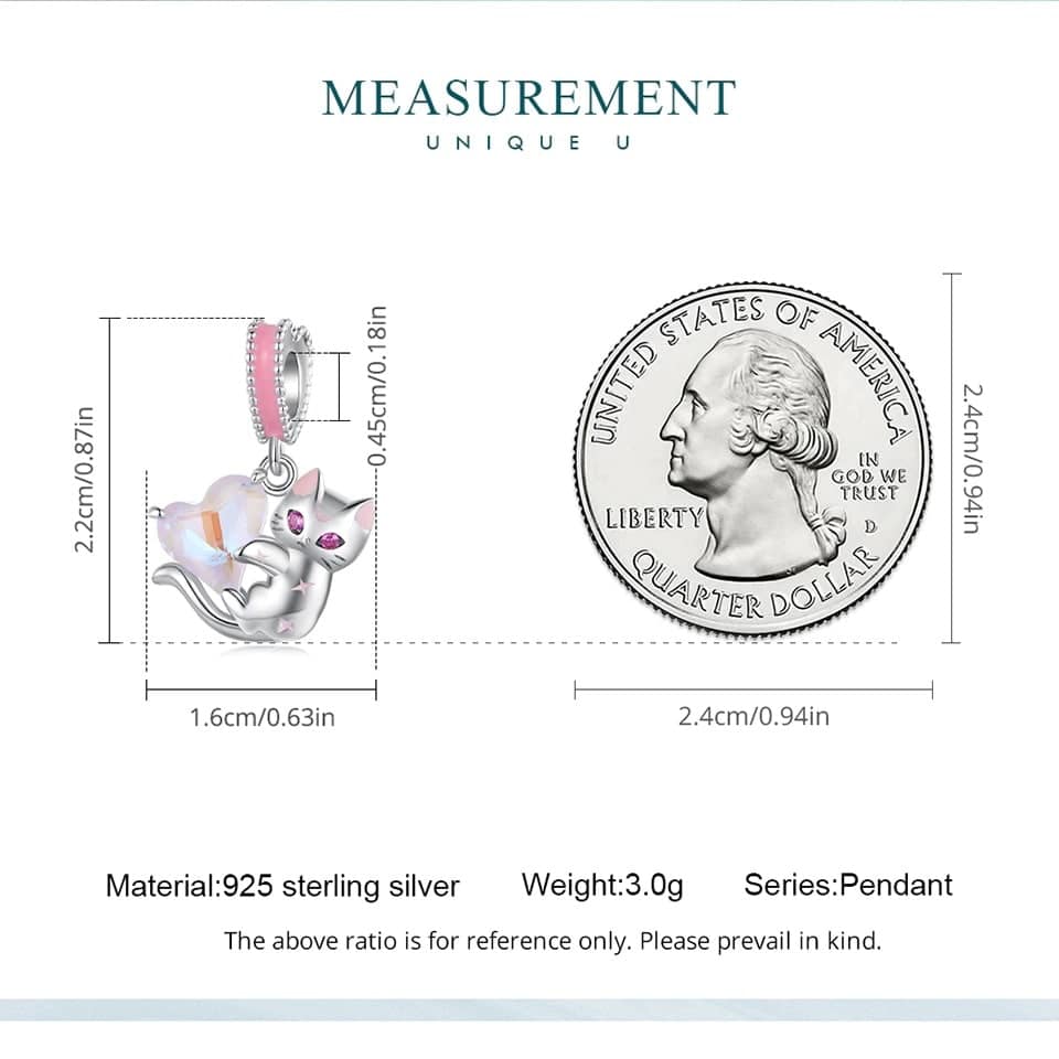 Pink Heart Cat Dangle Charm for Pandora Bracelet | Cat Mom Gift | S925 Sterling Silver | Go Glam Girl 9 S925 Pink Heart Cat Dangle Charm | Go Glam Girl jewelry shop