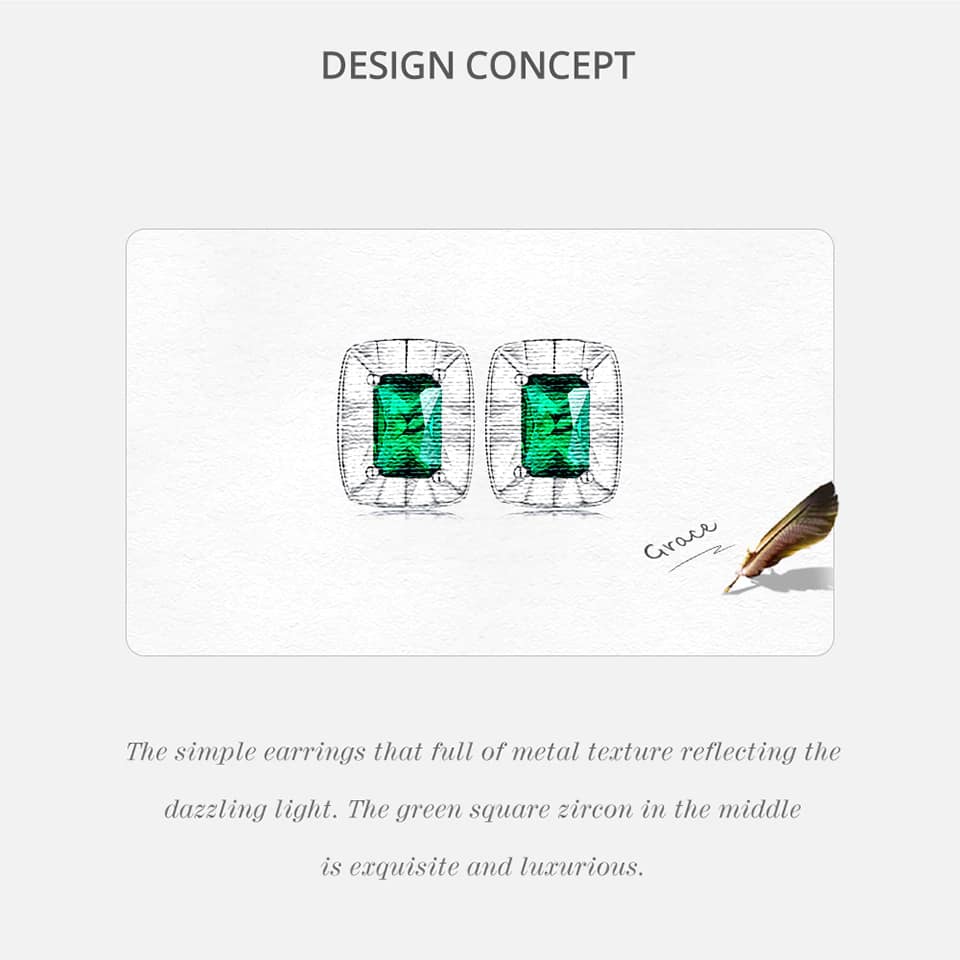Shiny Green Zircon Rectangular Stud Earrings | S925 Sterling Silver | Go Glam Girl 10 S925 Shiny Green Zircon Square Stud Earrings | Simple Earrings Collection | Go Glam Girl jewelry shop