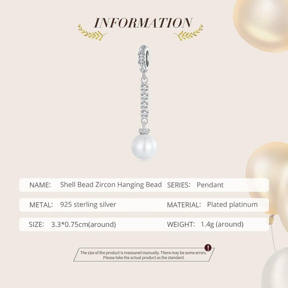 White Pearl Dangle Charm for Pandora Bracelet | Wedding Day Gift | S925 Sterling Silver | Go Glam Girl 12 White Pearl Dangle Charm | Wedding Series | Go Glam Girl jewelry shop