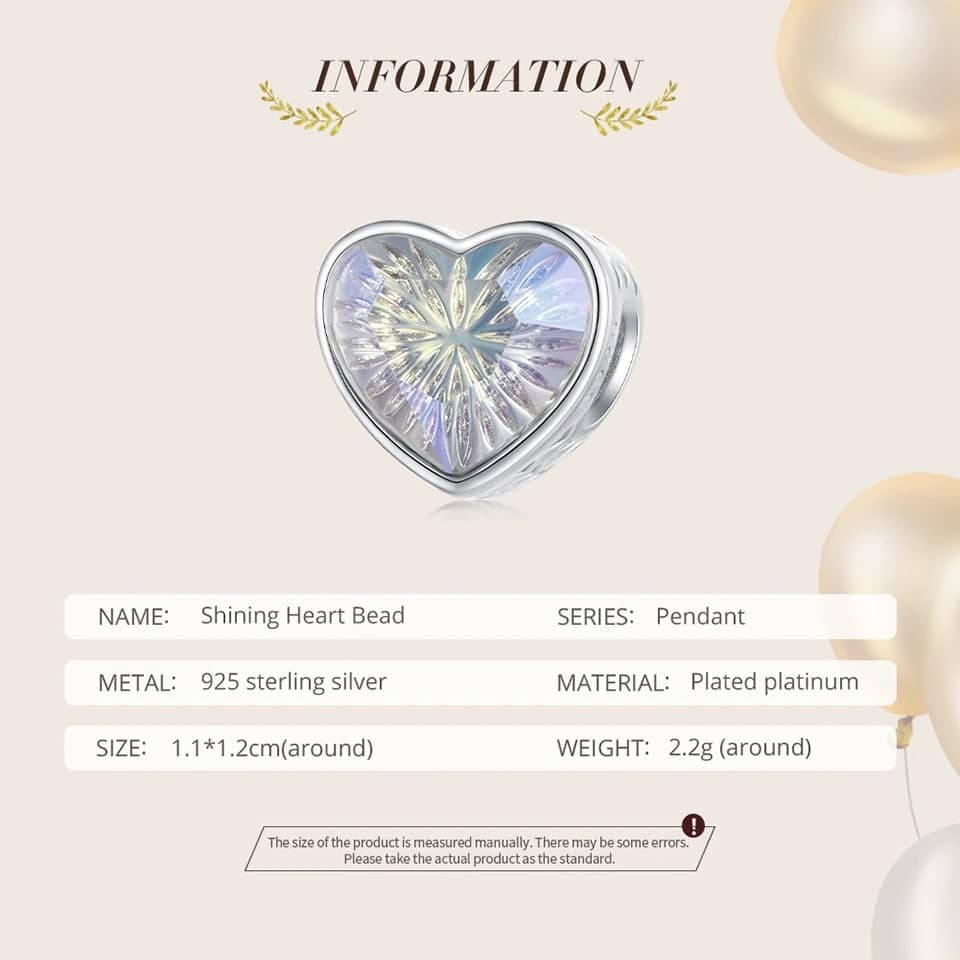 Shining Heart Charm for Pandora Bracelet | Wedding Day Gift | S925 Sterling Silver | Go Glam Girl 11 Shining Heart Charm | Wedding Series | Go Glam Girl jewelry shop