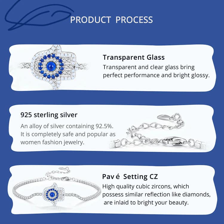Adjustable Fatima Hand Evil Eye Tennis Bracelet | S925 Sterling Silver | Go Glam Girl 16 S925 Adjustable Fatima Hand Evil Eye Tennis Bracelet | Demon's Eye Collection | Go Glam Girl jewelry shop