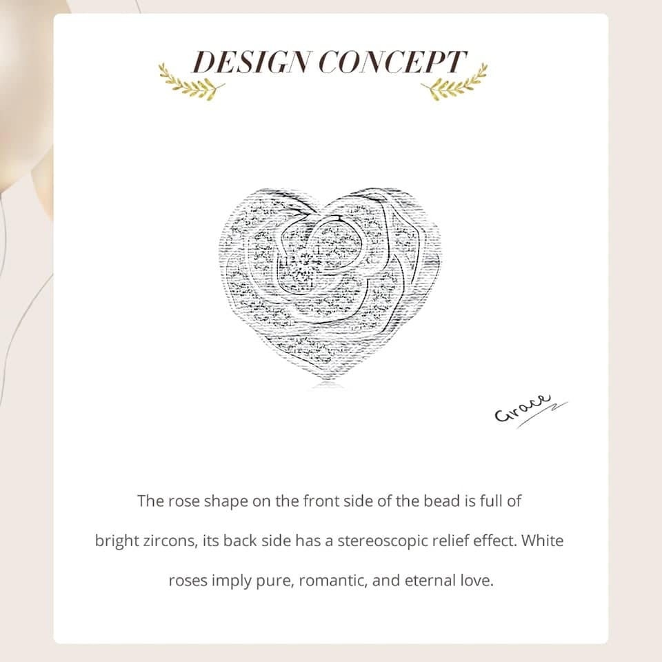 Rose Heart Charm for Pandora Bracelet | Wedding Day Gift | S925 Sterling Silver | Go Glam Girl 8 Rose Heart Charm | Wedding Series | Go Glam Girl jewelry shop