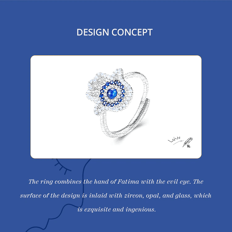Fatima Hand Evil Eye Ring | S925 Sterling Silver | Go Glam Girl 10 S925 Fatima Hand Evil Eye Ring | Demon's Eye Collection | Go Glam Girl jewelry shop