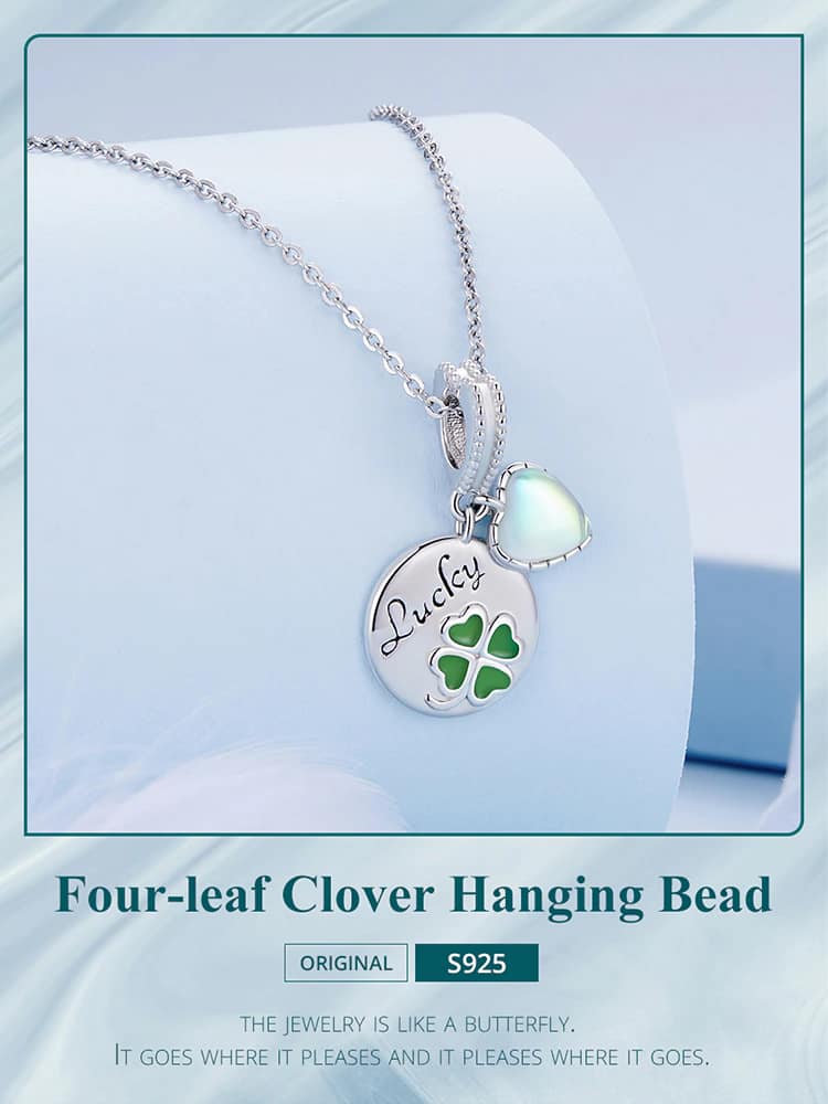 Lucky Four Leaf Clover & Heart Dangle Charm for Pandora Bracelet | S925 Sterling Silver | Go Glam Girl 6 S925 Lucky Four Leaf Clover & Heart Dangle Charm | Meet Luck Collection | Go Glam Girl jewelry shop
