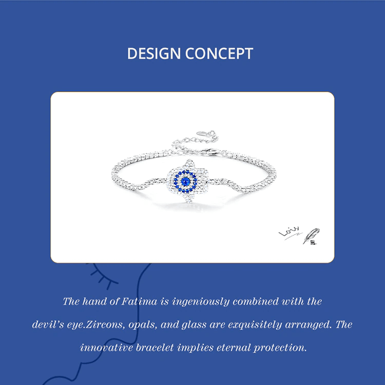 Adjustable Fatima Hand Evil Eye Tennis Bracelet | S925 Sterling Silver | Go Glam Girl 13 S925 Adjustable Fatima Hand Evil Eye Tennis Bracelet | Demon's Eye Collection | Go Glam Girl jewelry shop