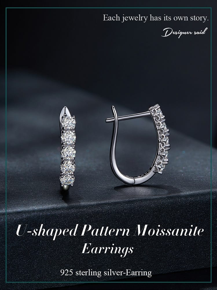 U-shaped Moissanite Hoop Earrings | S925 Sterling Silver | Go Glam Girl 8 S925 U-shaped Moissanite Hoop Earrings | Fine Jewelry | Go Glam Girl jewelry shop