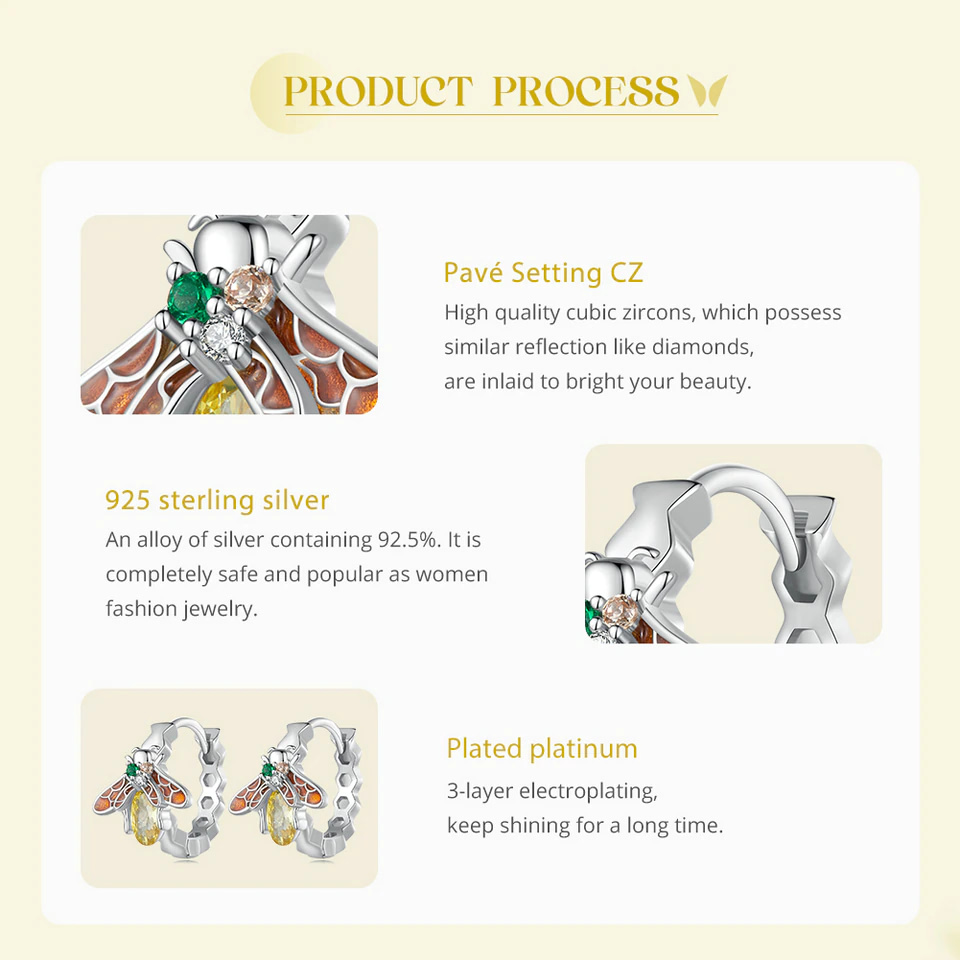 Honey Bee Hoop Earrings | S925 Sterling Silver | Go Glam Girl 14 S925 Honey Bee Hoop Earrings | Warm Spring Collection | Go Glam Girl jewelry shop