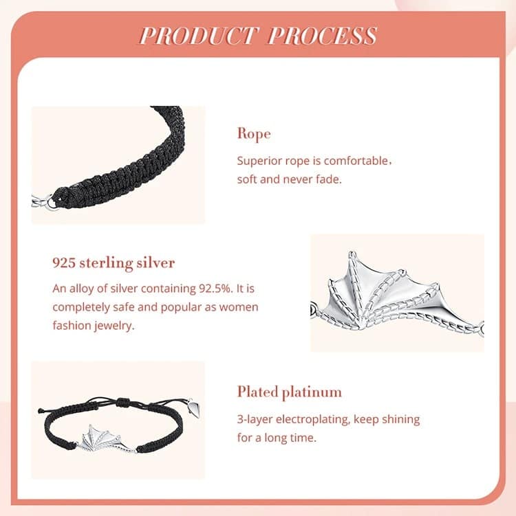 Demon Wing Rope Bracelet | S925 Sterling Silver | Go Glam Girl 12 Demon Wing Rope Bracelet | Angel & Demon Lovers Collection | Go Glam Girl Jewelry shop