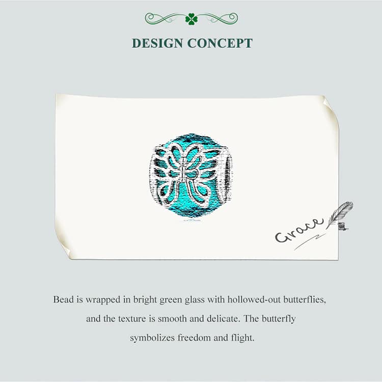 Butterfly on a Green Glass Charm for Pandora Bracelet | S925 Sterling Silver | Go Glam Girl 11 S925 Butterfly on a Green Glass Charm | Meet Luck Collection | Go Glam Girl jewelry shop